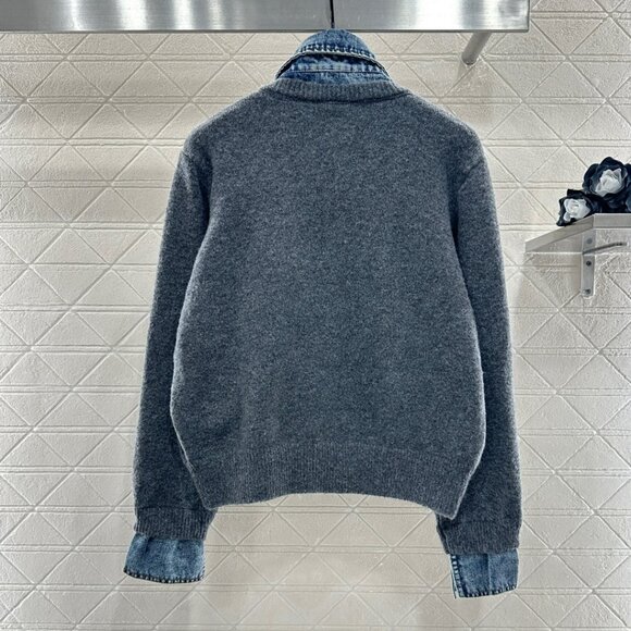 Miu Miu ♥ 2025 New Denim Patchwork Collared Knit Cardigan - Picture 6 of 8